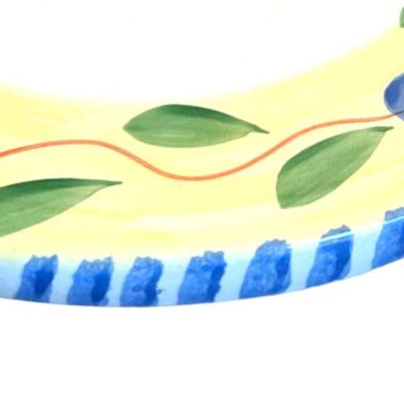 PIER 1 Handpainted TRIVET Round Footed Ceramic Italy Palermo Blue Olive Branch - Picture 3 of 7